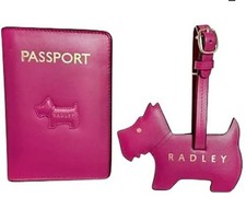 RADLEY London Leather Passport Cover & Luggage Tag with box set -Pink