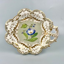 A good artist-decorated Rockingham dessert dish. Unmarked A/F