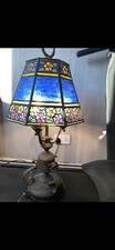 Antique Stained Glass Floor Or Table Standing Heavy Lamp. 34” nearly 3ft Tall