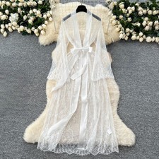 Women Sheer Lace Kimono Robe
