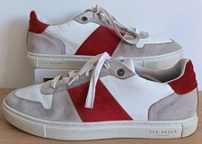 UK Size 10 Ted Baker Coppit White and Red Leather Mens Trainers Sneakers 