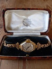 Vintage Art Deco Gold Ladies Wrist Watch on 9ct expanding strap in original box.
