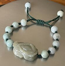 Natural Light Green Carved Dragon Jade Gemstone Bead Silk Cord Bracelet 31.4g