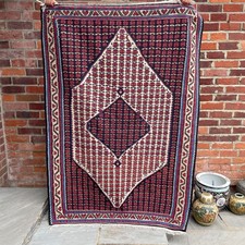 Vintage Kilim Rug Red Blue Geometric Floral Pattern Hand Woven Area Carpet
