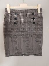 H&M CHECK PLAID TARTAN GREY KNEE LENGTH WINTER SKIRT SIZE 10 Stretch, rear zip