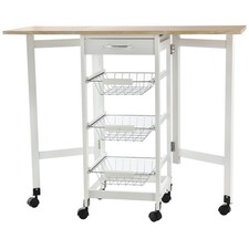 HOMCOM Drop-Leaf Kitchen Cart Trolley w/ 3 Baskets Drawer Surface Top 6
