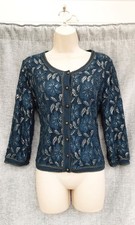 CARDIGAN,TEAL LACE & KNIT,ROCKABILLY,M&S,50S,60S,70S,80S VINTAGE STYLE,SIZE 14