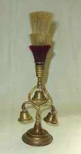 Antique Horse Brass Triple Bell & Plume Fly-Head Terret/Swinger on Metal Mount