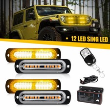 4x 12LED 12V 24V Amber Strobe Flashing Lights Recovery Lightbar Beacon Truck Van