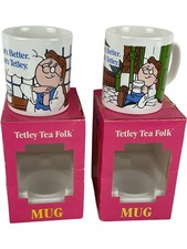 Tetley Tea Folk Mug Twin Set Collectable Cartoon Box 1996 Staffordshire 