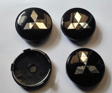 4x Mitsubishi Alloy Wheel Hub Centre Cap Set Center Caps Black / Silver 60mm