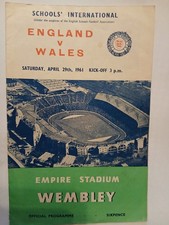 England v Wales programme. Schools' International 29 April 1961 Wembley Stadium