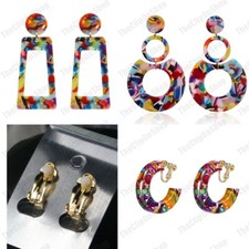 CLIP ON resin MULTI choose style BIG EARRINGS summer 80s RETRO vintage style UK