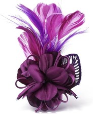  WLLHYF 1920s Feather, Flowered Headband - 2 In 1 Hair Hairpin Hat Clip (Purple)