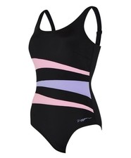 Zoggs Sumatra Adjustable Scoopback Swimsuit – Black/Pink/Lilac – UK 22