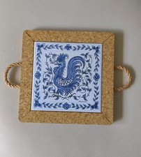 Tile and Cork Hot Plate Trivet Coaster  Blue Rooster 20 x 20 cm Portugal