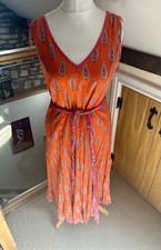 East Anokhi Paisley Block Print Dress Orange Pink Size 10 Summer Boho Midi