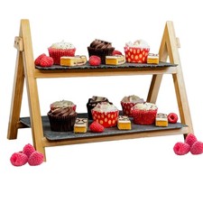 Cake Stand 2-Tier Slate Cupcake Display Rack Afternoon Tea Charcuterie Board