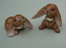 Vintage Hagen-Renaker USA Pair Of Miniature Brown Cottontail Lop Ear Rabbits
