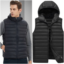 Mens Hood Hooded Gilet Lined Bodywarmer Outdoor Military Padded Quilted Jacket