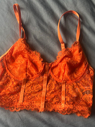 Orange lace floral bralette - lace,