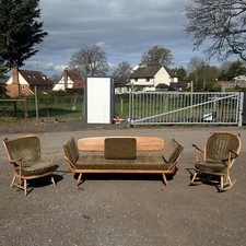 Ercol 3-Piece Suite Vintage Mid-Century Blonde Restoration Project Daybed Chair