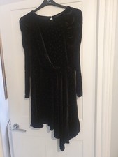 Bnwt Original Topshop Black Dotty Velvet Asymmetric Dress Size 16