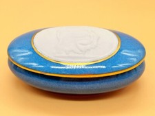 Belvedere Limoges France pate-sur-pate panel bright blue porcelain trinket box.
