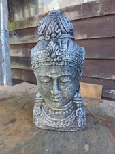 Vintage Weathered Stone Buddha Head Garden Statue 11" Tall