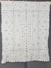 Beautiful Vintage French Beautiful Cotton Flower Lace Tablecloth 194x158 cm