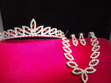 Bridal Prom Silver made with Clear Swarovski Crystal Tiara & Necklace Set 0080s