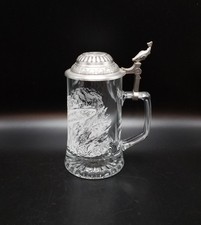 Domex Germany clear glass tankard stein engraved fish angling design