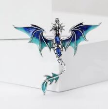 New Blue And Silver  Flying Dragon Brooch Crystal Pin Gift Retro Enamel Jewelry