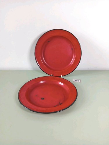 Vintage red enamel plates - vintage,