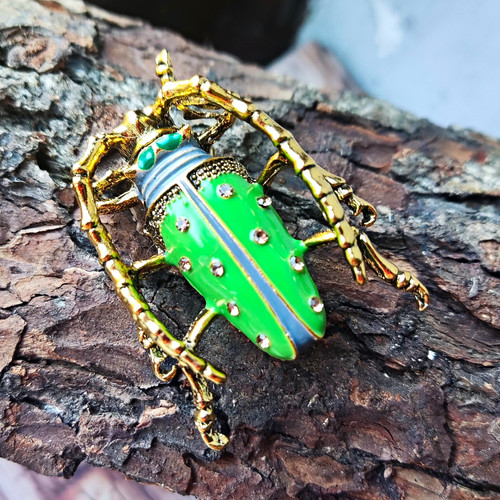 Stylish enamel green beetle - green,