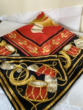 Vintage Ladies Head Scarf  Musical Bugle Drums Music 30” x  30”