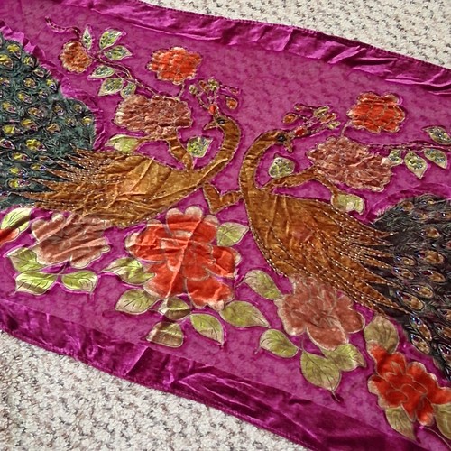 Pink beaded peacock long scarf - long,