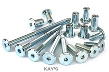 M6 FURNITURE CONNECTOR BOLTS & CAP NUTS FLAT HEAD ALLEN KEY SCREWS ZINC PLATED