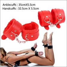 Red PU Handcuffs for Bondage Ankle and Wrist Restraints for BDSM Adult Games Toy
