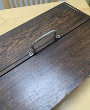 Vintage Antique Oak Cutlery Box with 3 Compartments lift Up Lids brown Victorian