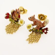 LES NEREIDES SQUIRREL WITH FLOWERS AND RHINESTON EARRINGS - NEW