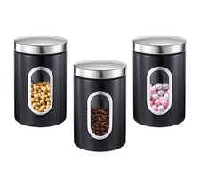 3 pcs Stackable Tea Coffee Sugar Canisters Set Glass Airtight Premium Quality