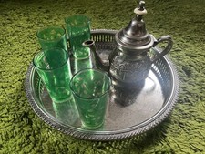 Small Moroccan Teapot with traditional tray  4 cups green set morocco mint tea