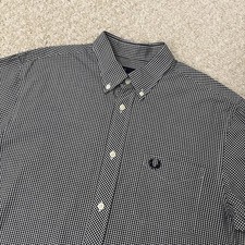 Fred Perry Mens Shirt Medium Black White Check Gingham Logo Mod Ska Skins 60s