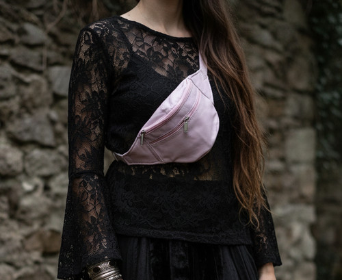 Pink leather belt boho - pink,