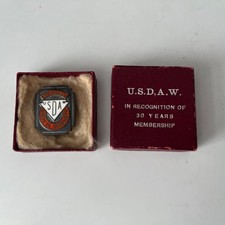 Vintage Sterling Silver & Enamel USDAW Badge 30 Years Recognition W Clayton 1952
