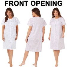 Ladies Front Opening Short Sleeved Nightdress Womens Floral Button Through 10-30