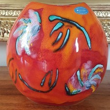 Uncommon Vintage Poole Pottery Living Glaze Daisy Pattern Purse Vase - 20cm wide