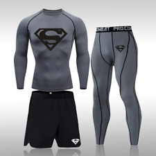 3pc GYM Compression Running Rash-guard Base Layer shorts Leggings MMA BJJ