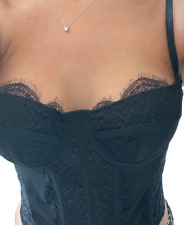Urban Black Lace Front Bustier Adjustable Straps Corset Waist soft cup m 34 C D